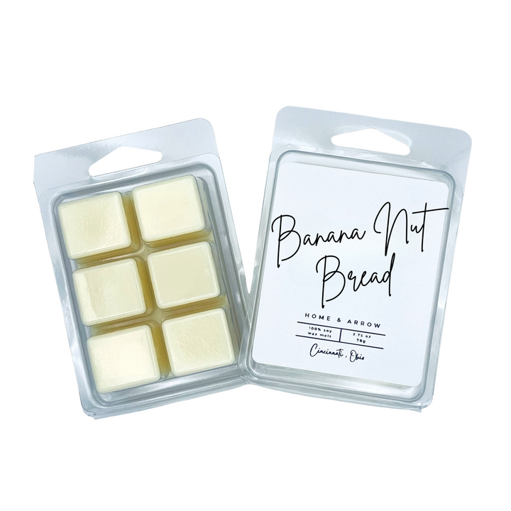 Banana Nut Bread white soy wax melt in clamshell packaging on a white background fron Home & Arrow based in Cincinnati Ohio.