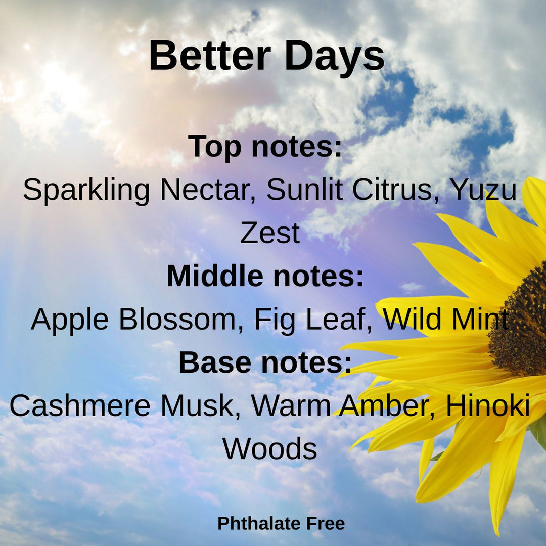 Sunflower with fragrance notes text against a cloudy sky background