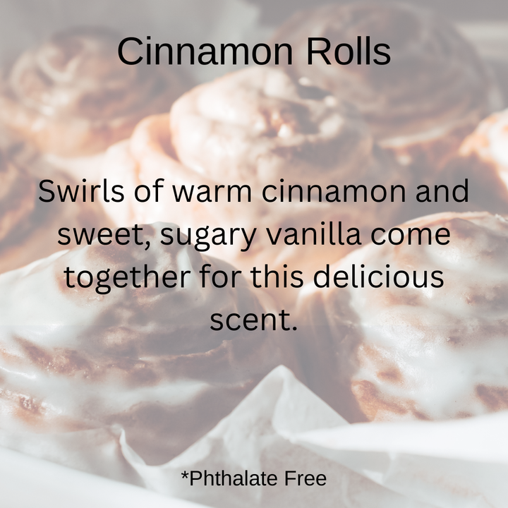 Cinnamon Rolls scent notes: warm cinnamon, sugary vanilla over a cinnamon roll background