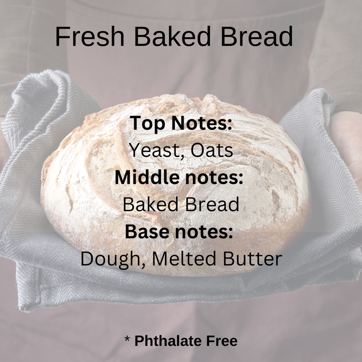 Fresh_Baked_Bread scent notes: yeast, oats, baked bread, dough, melted butter over a pretty artisan loaf of bread.