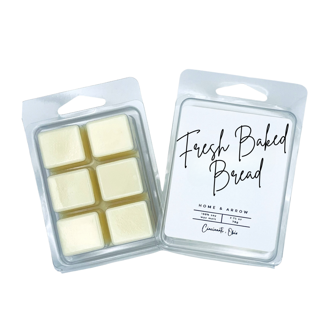 Fresh Baked Bread white  soy wax melt in clamshell packaging on a white background from Home & Arrow based in Cincinnati Ohio.